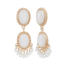 Load image into Gallery viewer, Gold Cream Crackle Stone and Pearl Fringe Drop Earrings
