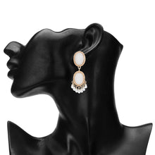 Load image into Gallery viewer, Gold Cream Crackle Stone and Pearl Fringe Drop Earrings