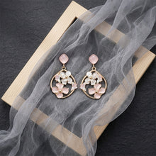 Load image into Gallery viewer, Title: Pastel Floral Hoop Dangle Earrings
