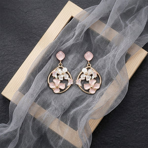 Title: Pastel Floral Hoop Dangle Earrings