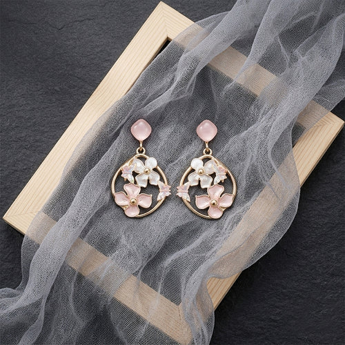 Title: Pastel Floral Hoop Dangle Earrings