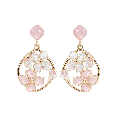 Title: Pastel Floral Hoop Dangle Earrings