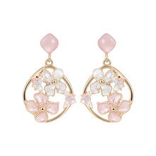 Load image into Gallery viewer, Title: Pastel Floral Hoop Dangle Earrings