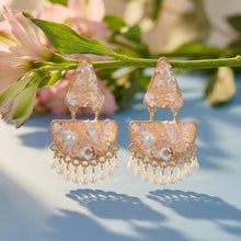 Load image into Gallery viewer, Green/PINK Mosaic Chandelier Pearl Earrings