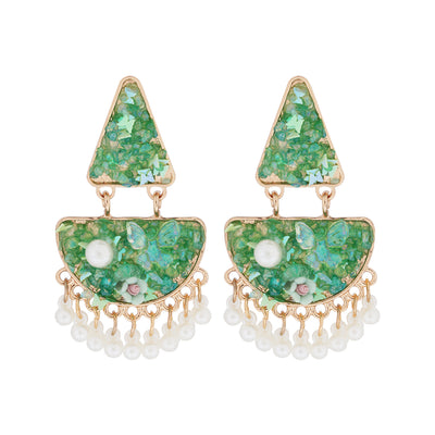 Green/PINK Mosaic Chandelier Pearl Earrings