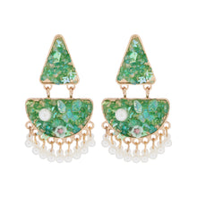 Load image into Gallery viewer, Green/PINK Mosaic Chandelier Pearl Earrings