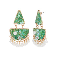 Load image into Gallery viewer, Green/PINK Mosaic Chandelier Pearl Earrings