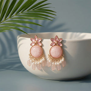 Pink Floral Pearl Drop Earrings