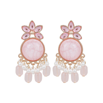 Pink Floral Pearl Drop Earrings
