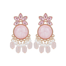 Load image into Gallery viewer, Pink Floral Pearl Drop Earrings