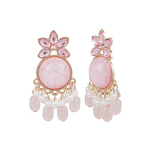 Load image into Gallery viewer, Pink Floral Pearl Drop Earrings