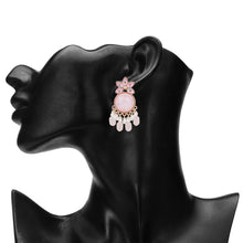 Load image into Gallery viewer, Pink Floral Pearl Drop Earrings