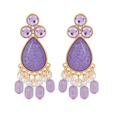 Load image into Gallery viewer, Purple Teardrop Tassel Earrings