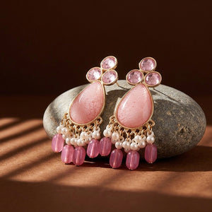 Title: Pink Teardrop Tassel Earrings