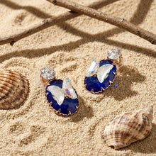 Load image into Gallery viewer, Royal Blue Crystal Drop Earrings with Iridescent Butterfly