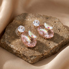 Load image into Gallery viewer, Rose Gold Pink Crystal Oval Drop Earrings with Butterfly Accent