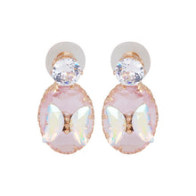 Load image into Gallery viewer, Rose Gold Pink Crystal Oval Drop Earrings with Butterfly Accent