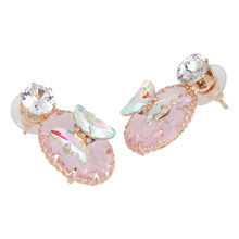 Load image into Gallery viewer, Rose Gold Pink Crystal Oval Drop Earrings with Butterfly Accent