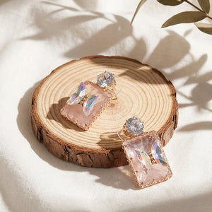 Blush Pink Crystal Drop Earrings with Iridescent Butterfly