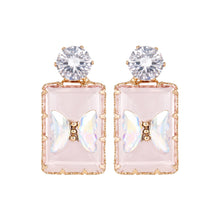 Load image into Gallery viewer, Blush Pink Crystal Drop Earrings with Iridescent Butterfly