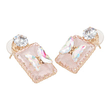 Load image into Gallery viewer, Blush Pink Crystal Drop Earrings with Iridescent Butterfly