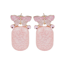 Load image into Gallery viewer, Pink Butterfly Marble Drop Earrings with Pearl Accents