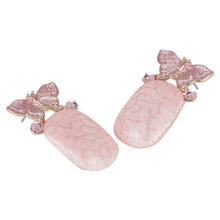 Load image into Gallery viewer, Pink Butterfly Marble Drop Earrings with Pearl Accents
