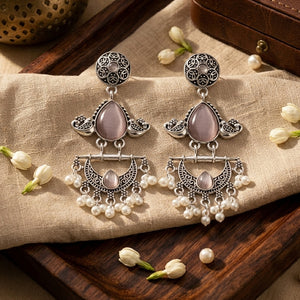 Antique Silver Chandelier Pearl Earrings