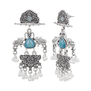 Oxidized Blue Pearl Earrings