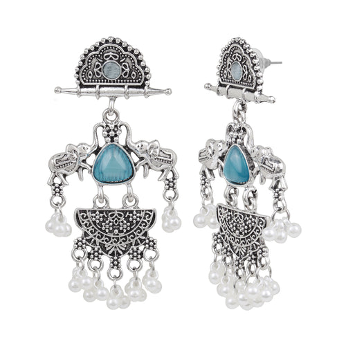 Oxidized Blue Pearl Earrings