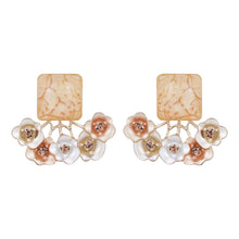 Load image into Gallery viewer, Peach Resin Square Studs with Floral Ear Jackets