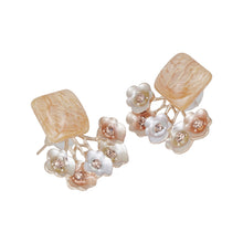Load image into Gallery viewer, Peach Resin Square Studs with Floral Ear Jackets