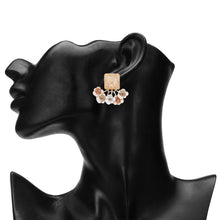Load image into Gallery viewer, Peach Resin Square Studs with Floral Ear Jackets