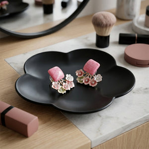 Pink Resin Square Studs with Floral Ear Jackets
