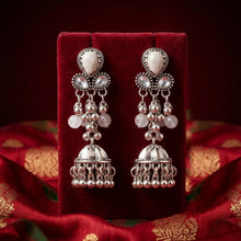 Load image into Gallery viewer, Oxidized Silver Multi-Stone Chandelier Jhumka Earrings