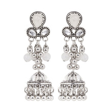 Load image into Gallery viewer, Oxidized Silver Multi-Stone Chandelier Jhumka Earrings