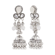 Load image into Gallery viewer, Oxidized Silver Multi-Stone Chandelier Jhumka Earrings