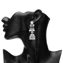 Load image into Gallery viewer, Oxidized Silver Multi-Stone Chandelier Jhumka Earrings