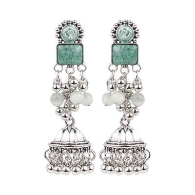 Antique Silver Green Jhumka Earrings