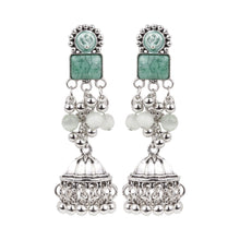 Load image into Gallery viewer, Antique Silver Green Jhumka Earrings