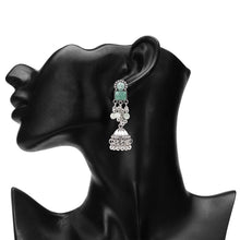 Load image into Gallery viewer, Antique Silver Green Jhumka Earrings
