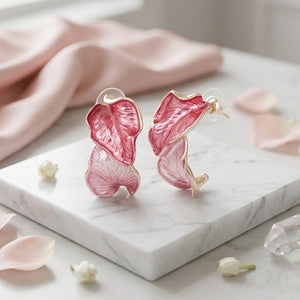 Title: Pink Leaf Hoop Earrings
