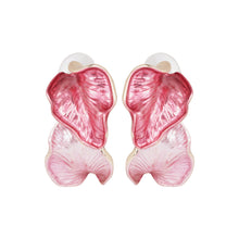 Load image into Gallery viewer, Title: Pink Leaf Hoop Earrings