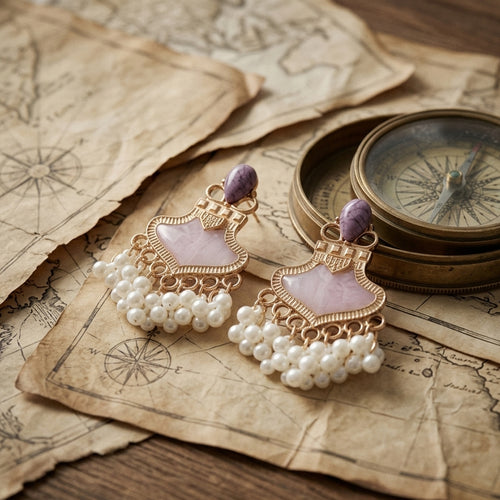 Title: Purple Chandelier Pearl Earrings