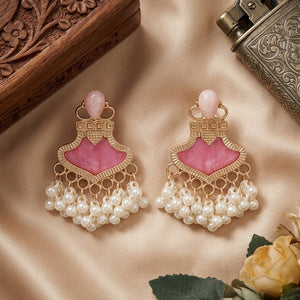 Pink Chandelier Pearl Earrings