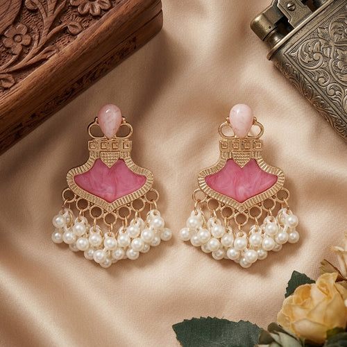 Pink Chandelier Pearl Earrings