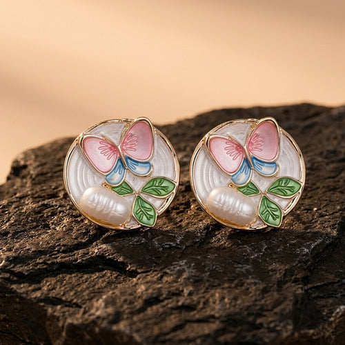 Butterfly Pearl Stud Earrings