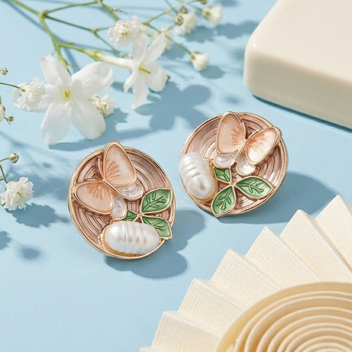 Butterfly Pearl Stud Earrings