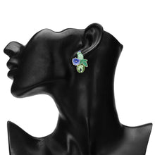 Load image into Gallery viewer, Whimsical Green Frog and Purple Flower Enamel Stud Earrings with Crystals