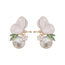 Load image into Gallery viewer, White Enamel Butterfly Stud Earrings with Clear Crystal Accents